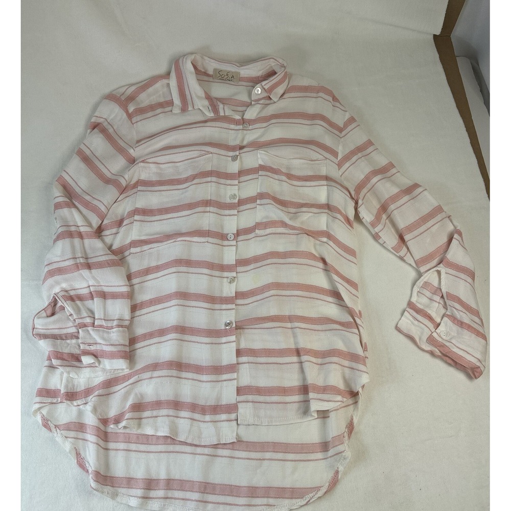 Sofia Made In Italy Woman Cotton Pink And White Stripe Button Up Shirt Sz Large
